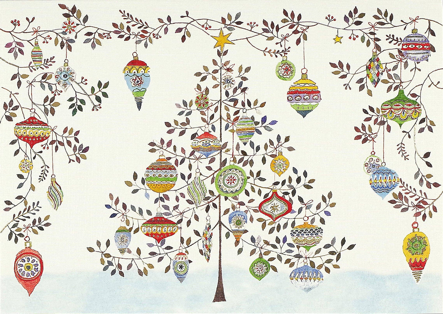 Watercolor Ornament Tree Deluxe Boxed Holiday Cards