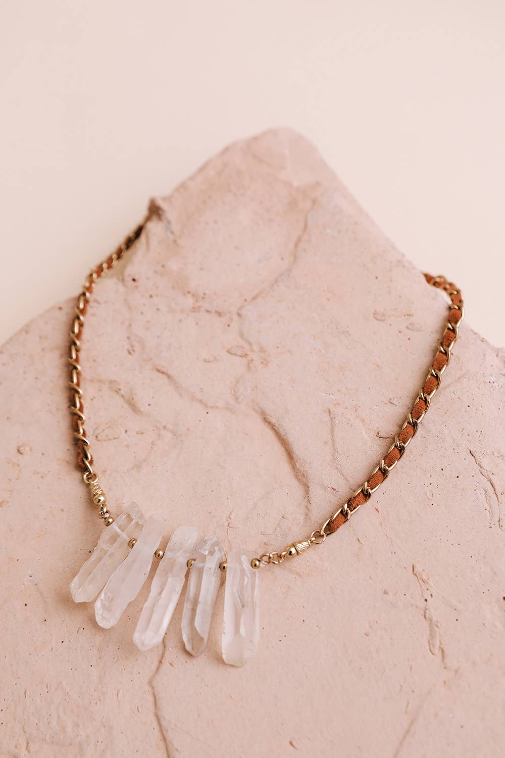 Clear Quartz Suede Necklace