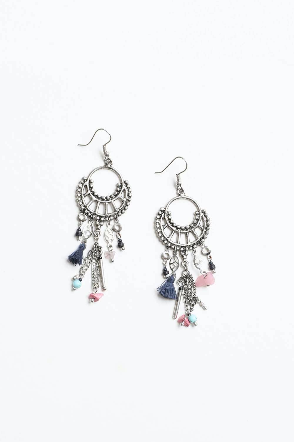 Dangling Rose Quartz and Fringe Earring