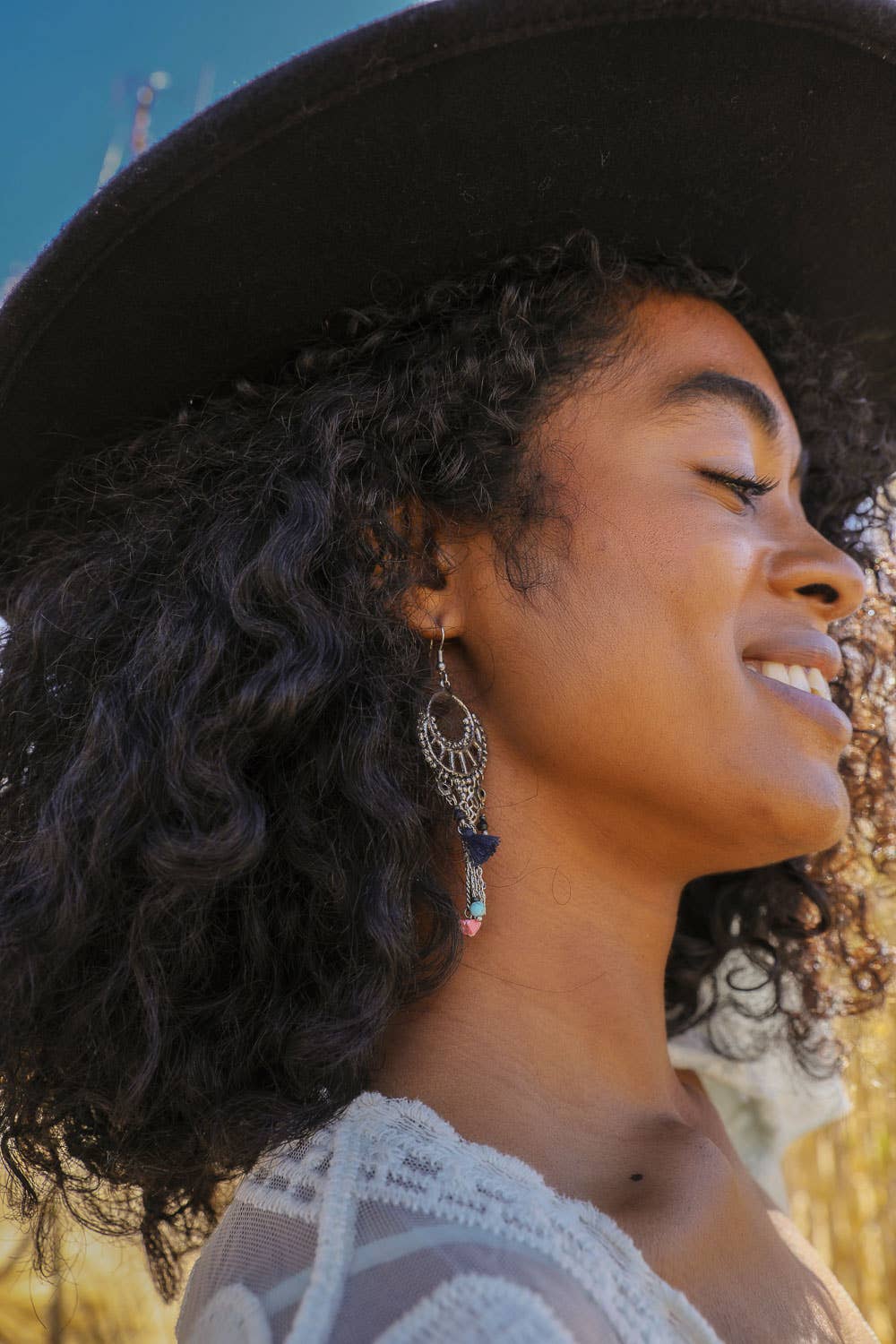 Dangling Rose Quartz and Fringe Earring