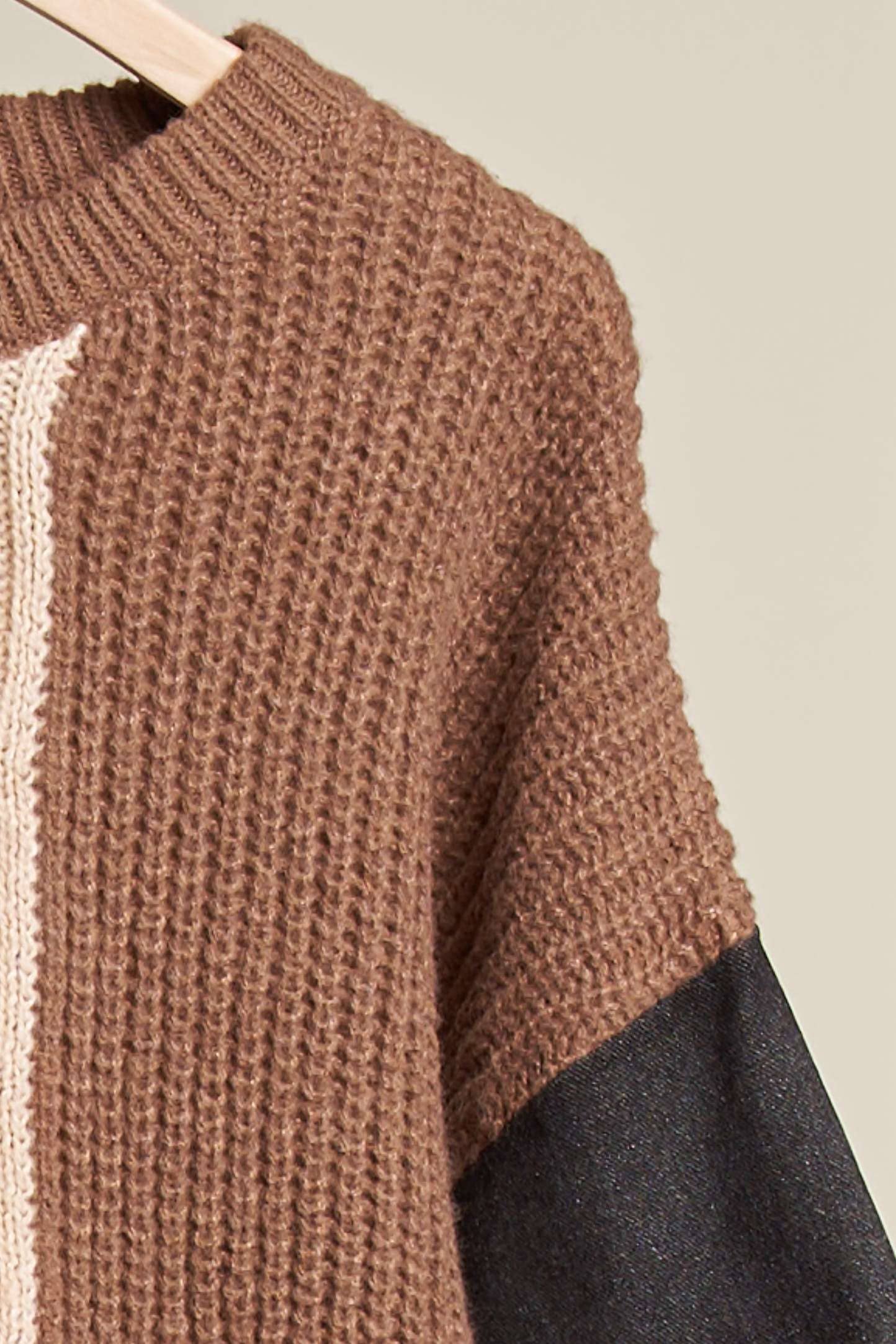 Denim Sleeve Knitted Sweater