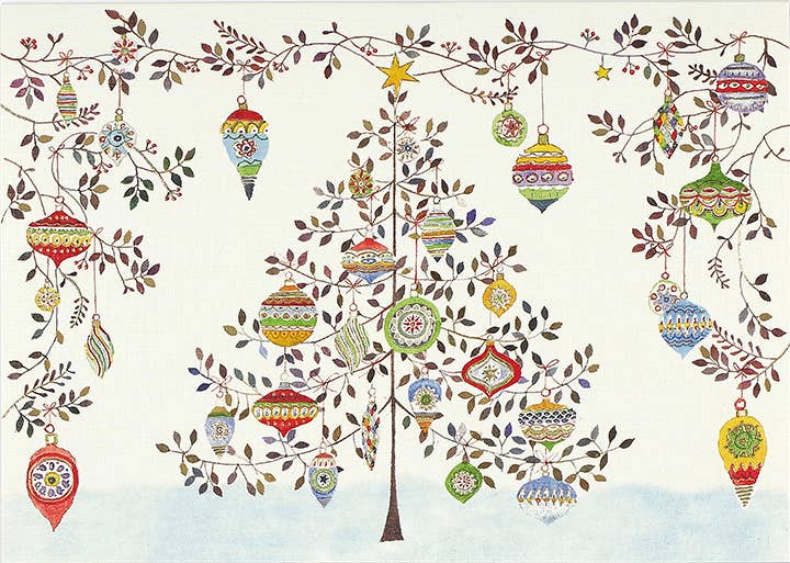 Watercolor Ornament Tree Deluxe Boxed Holiday Cards