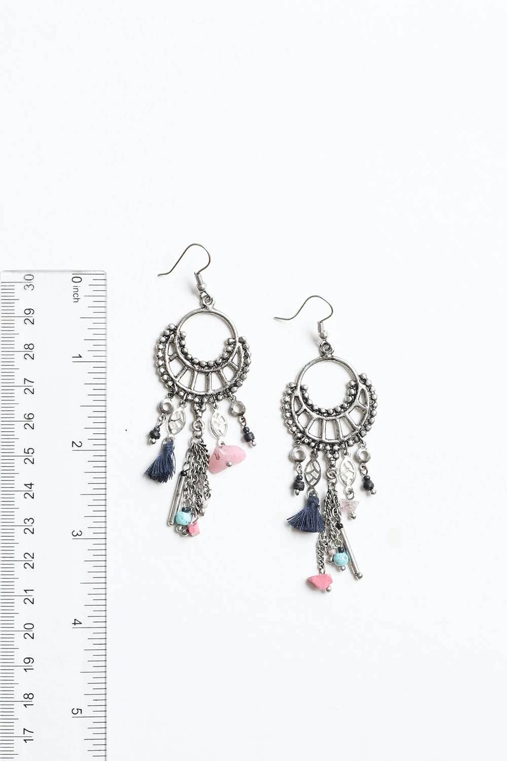 Dangling Rose Quartz and Fringe Earring