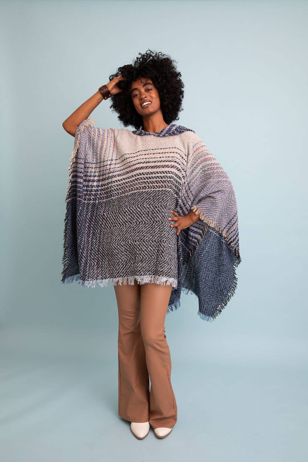 Hooded Frayed Edge Poncho