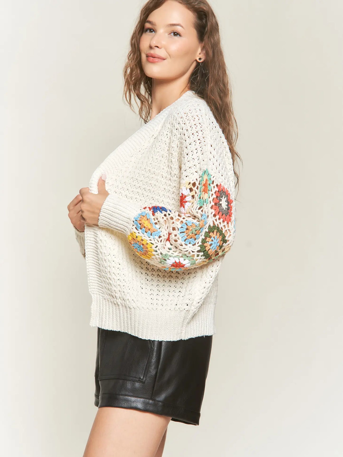 Multi Coloured Crochet Knit Cardigan