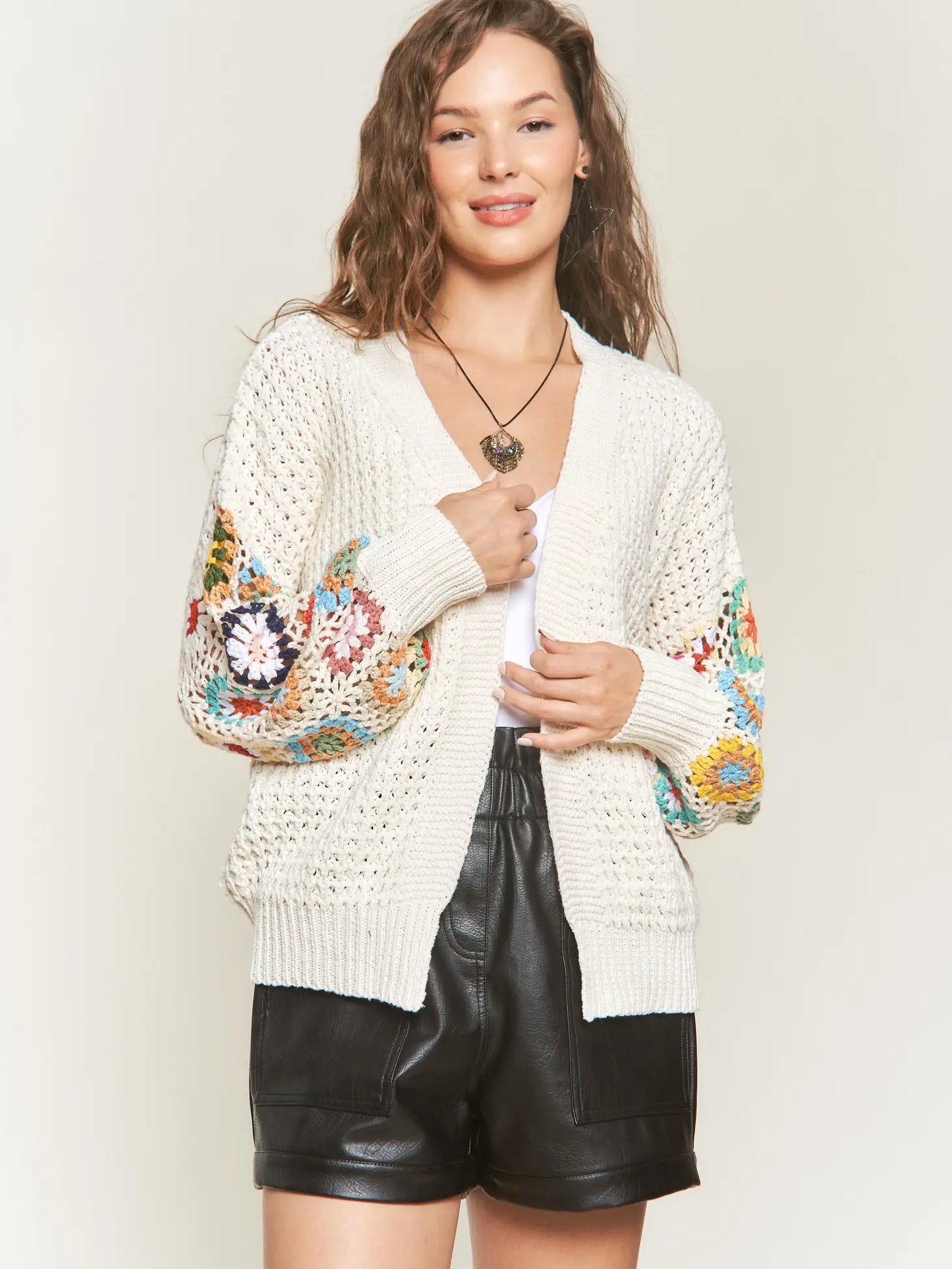 Multi Coloured Crochet Knit Cardigan