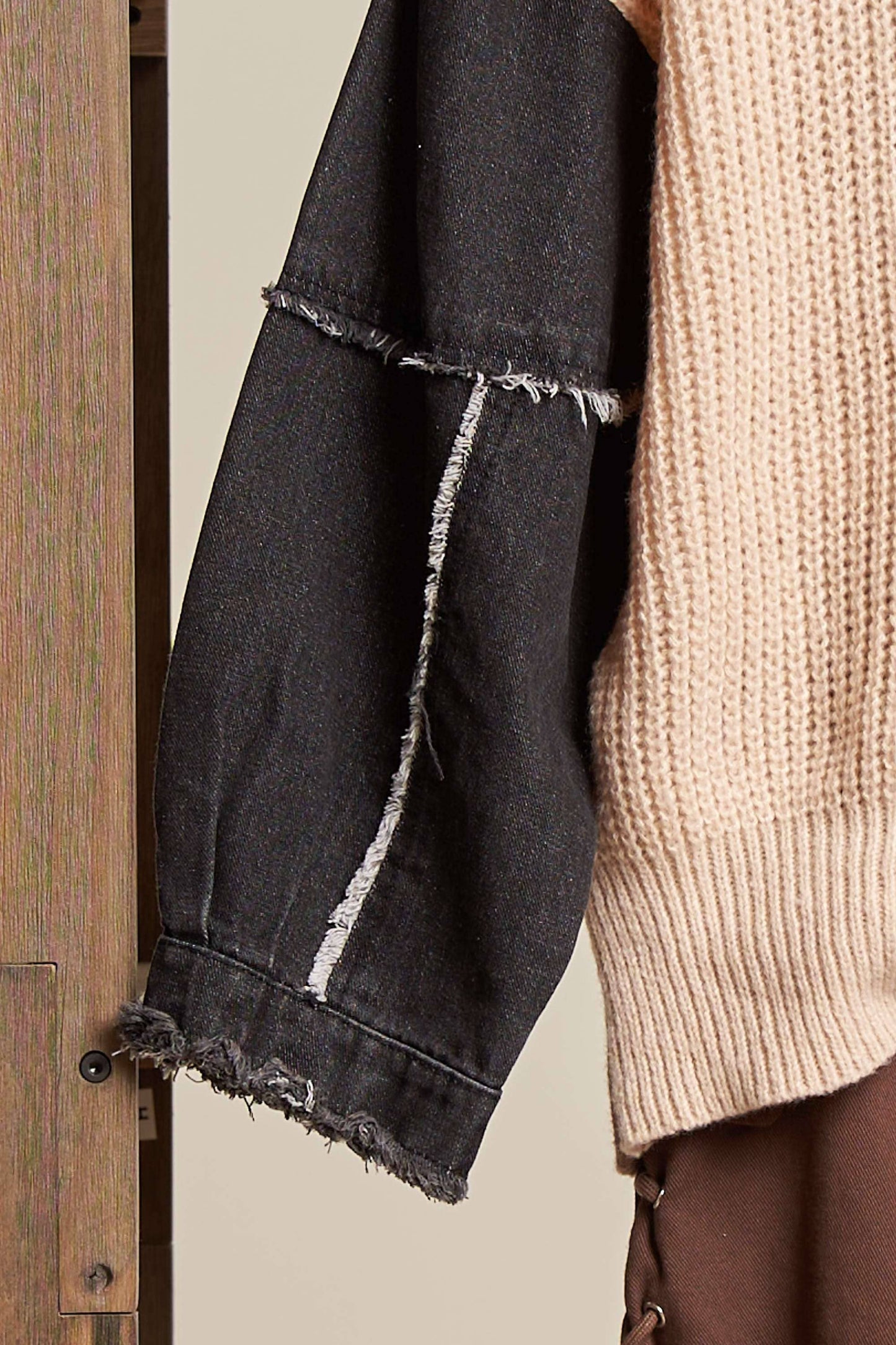 Denim Sleeve Knitted Sweater