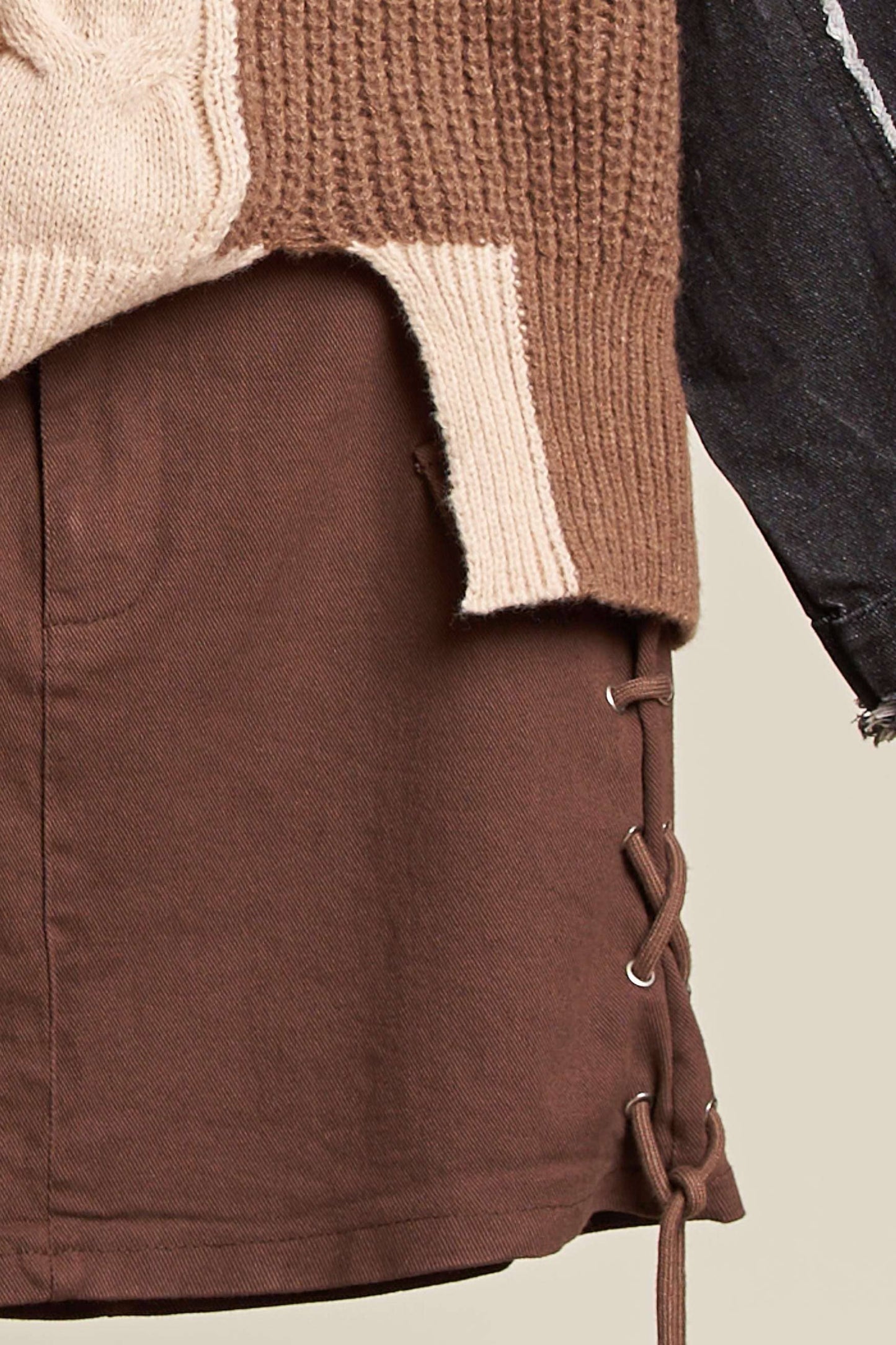 Denim Sleeve Knitted Sweater