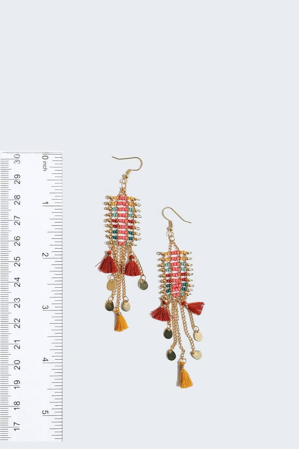 Seed Bead Dangle Tassel Earring