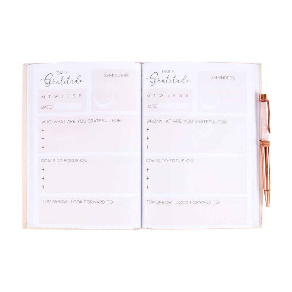 Gratitude Journal Notebook with Rose Quartz Crytal Chip Pen