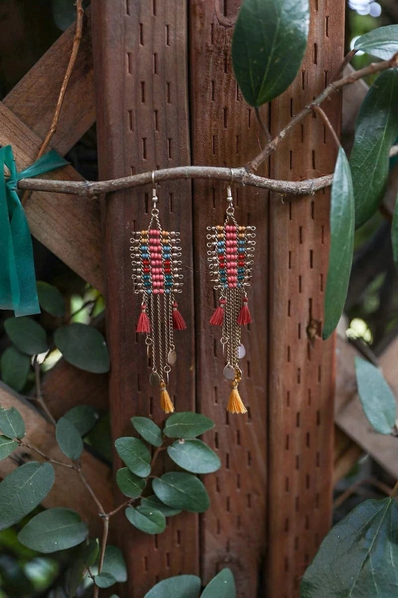 Seed Bead Dangle Tassel Earring