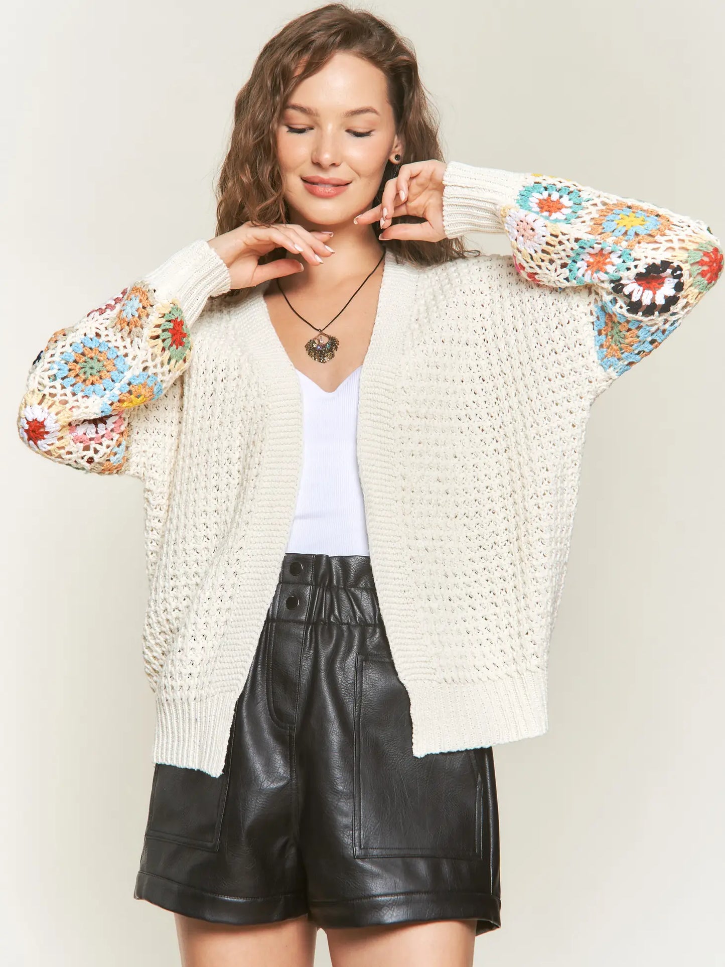 Multi Coloured Crochet Knit Cardigan
