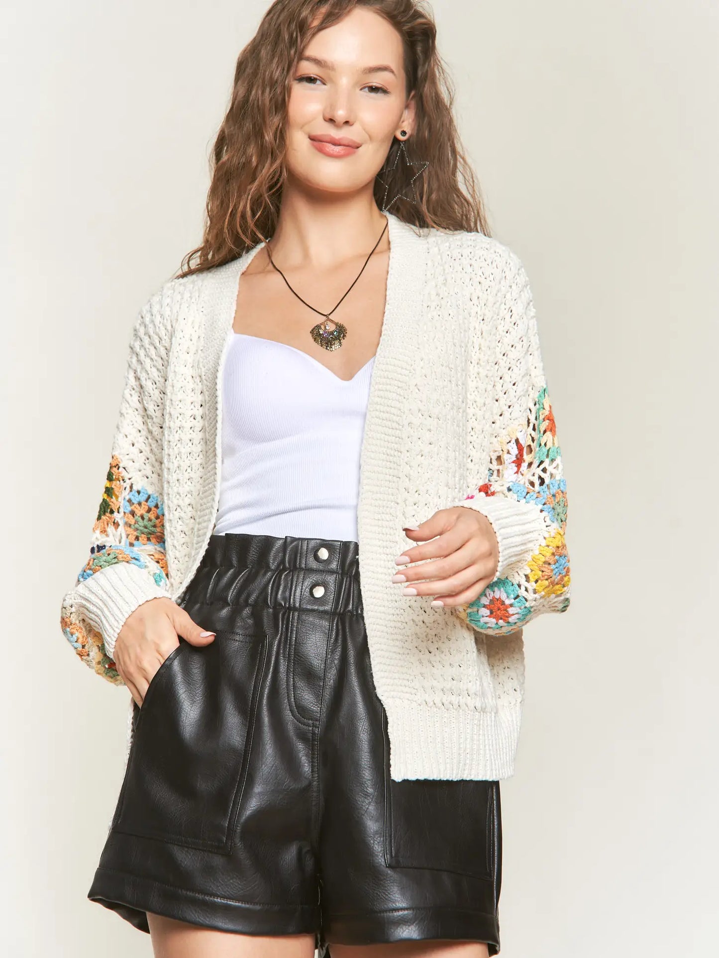 Multi Coloured Crochet Knit Cardigan