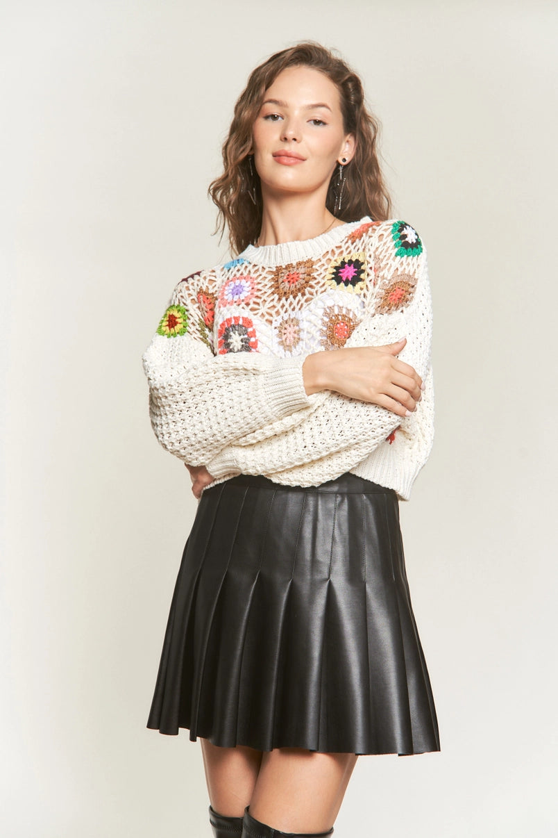 Multi Coloured Crochet Knit Sweater