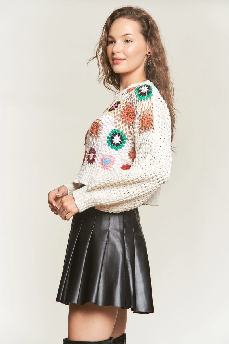 Multi Coloured Crochet Knit Sweater