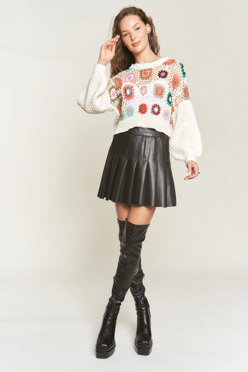 Multi Coloured Crochet Knit Sweater