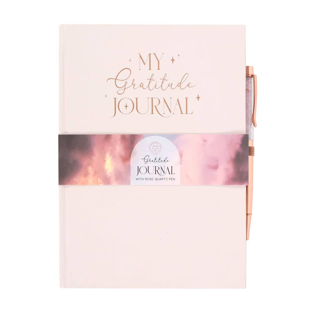 Gratitude Journal Notebook with Rose Quartz Crytal Chip Pen