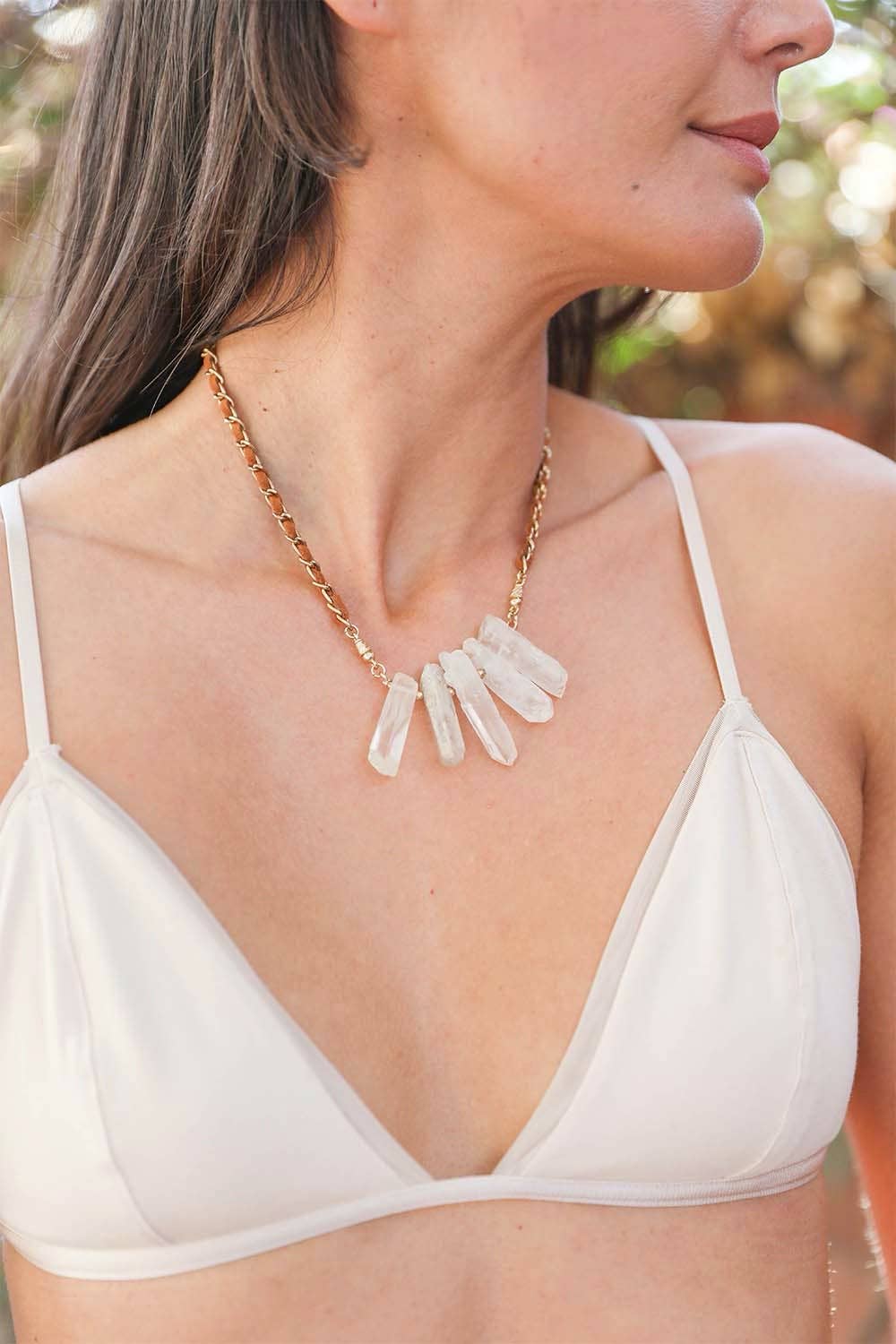 Clear Quartz Suede Necklace