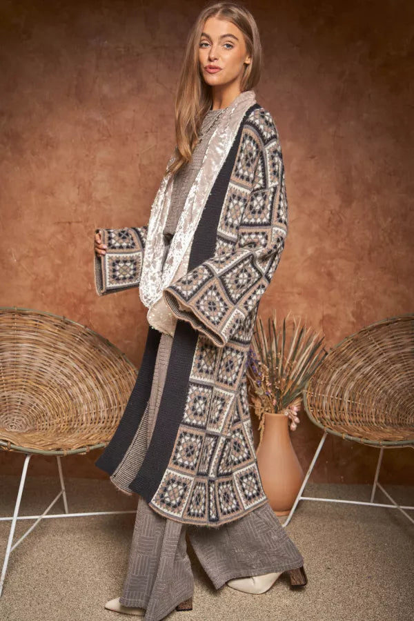 Granny Inspired Duster Sweater Black
