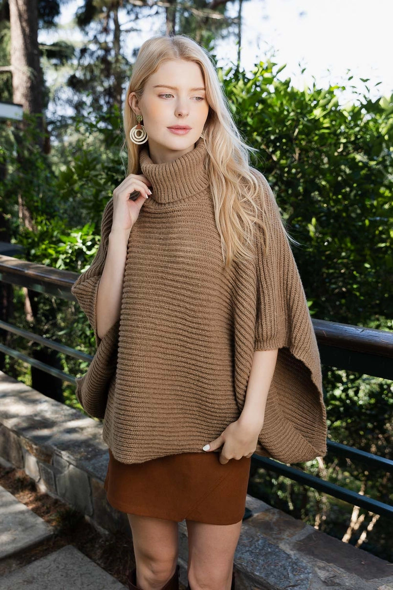 Knit Poncho Turtleneck with Armholes