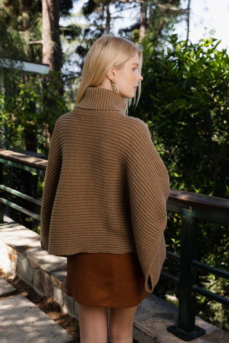 Knit Poncho Turtleneck with Armholes