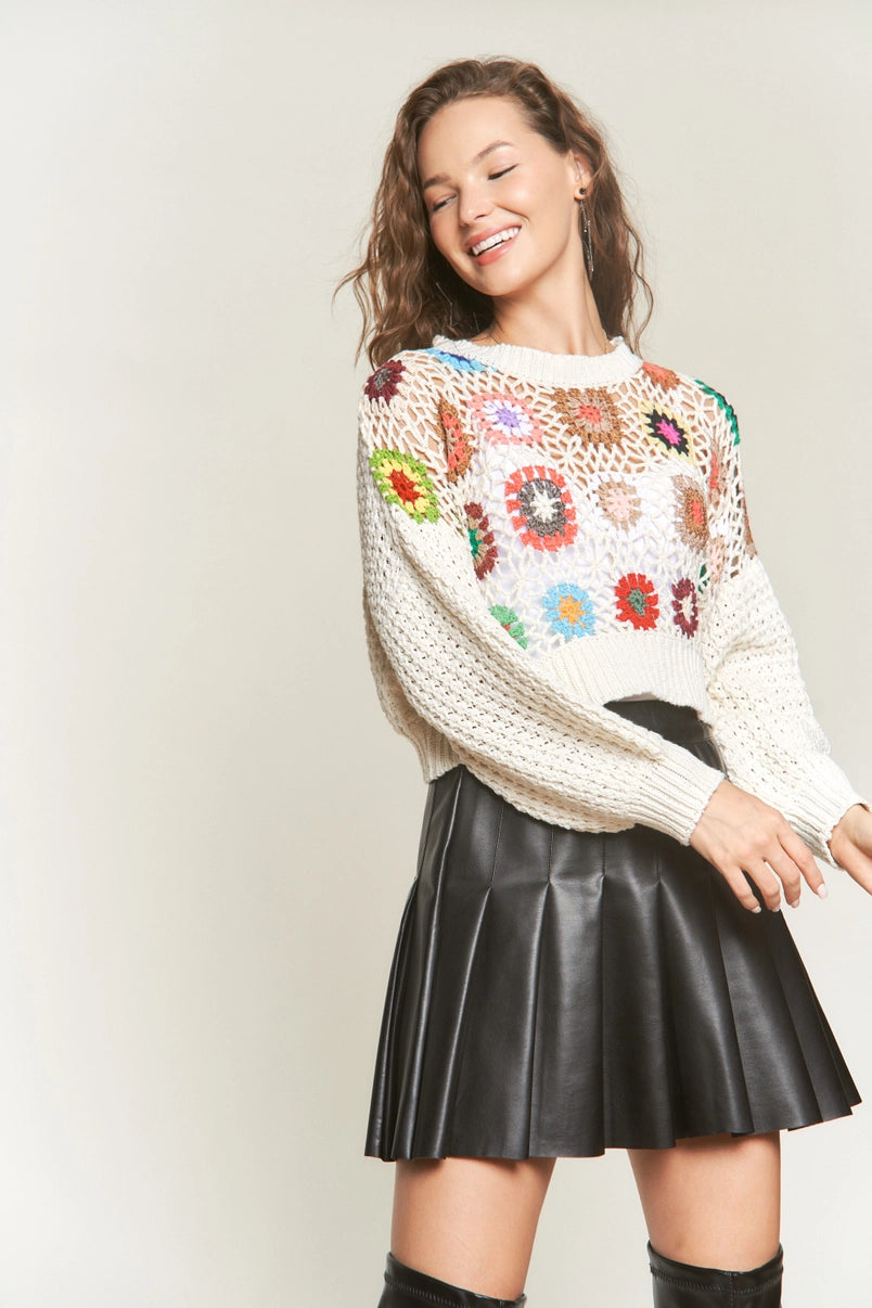 Multi Coloured Crochet Knit Sweater