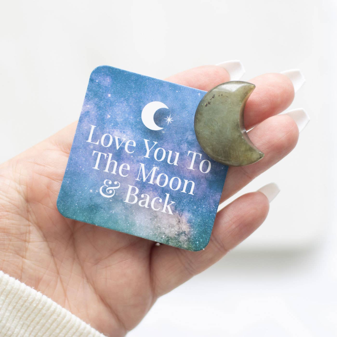 Love You to the Moon Labradorite Crystal Moon