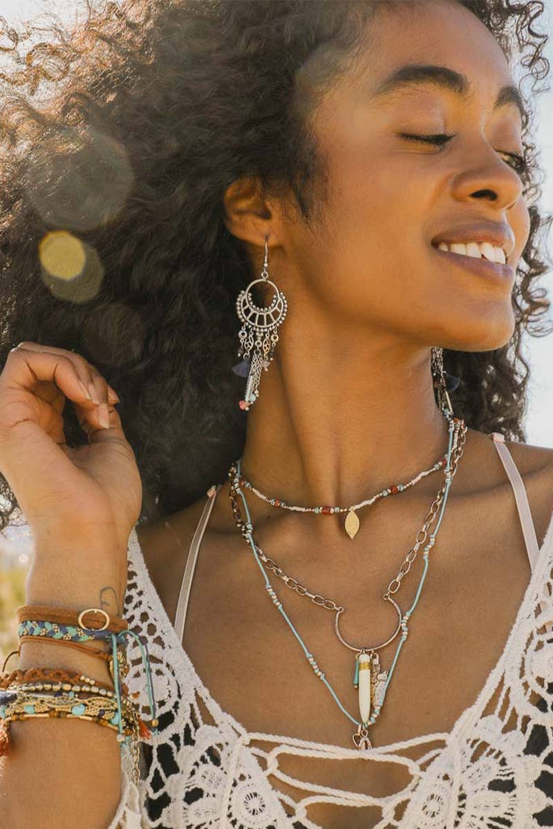 Dangling Rose Quartz and Fringe Earring