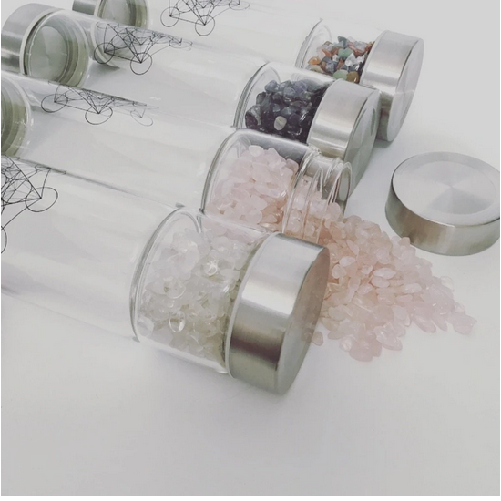 Crystal Infuser Glass Water Bottle- Rose Quartz