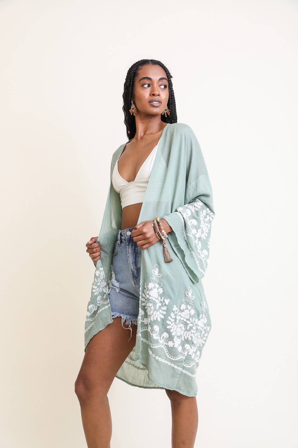 Embroidered Floral Kimono