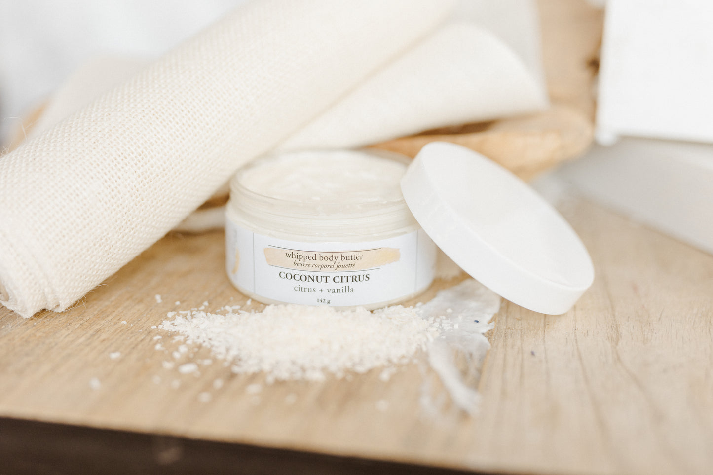 tropical citrus vanilla and coconut whipped body butter canadian made, newmarket, ontario