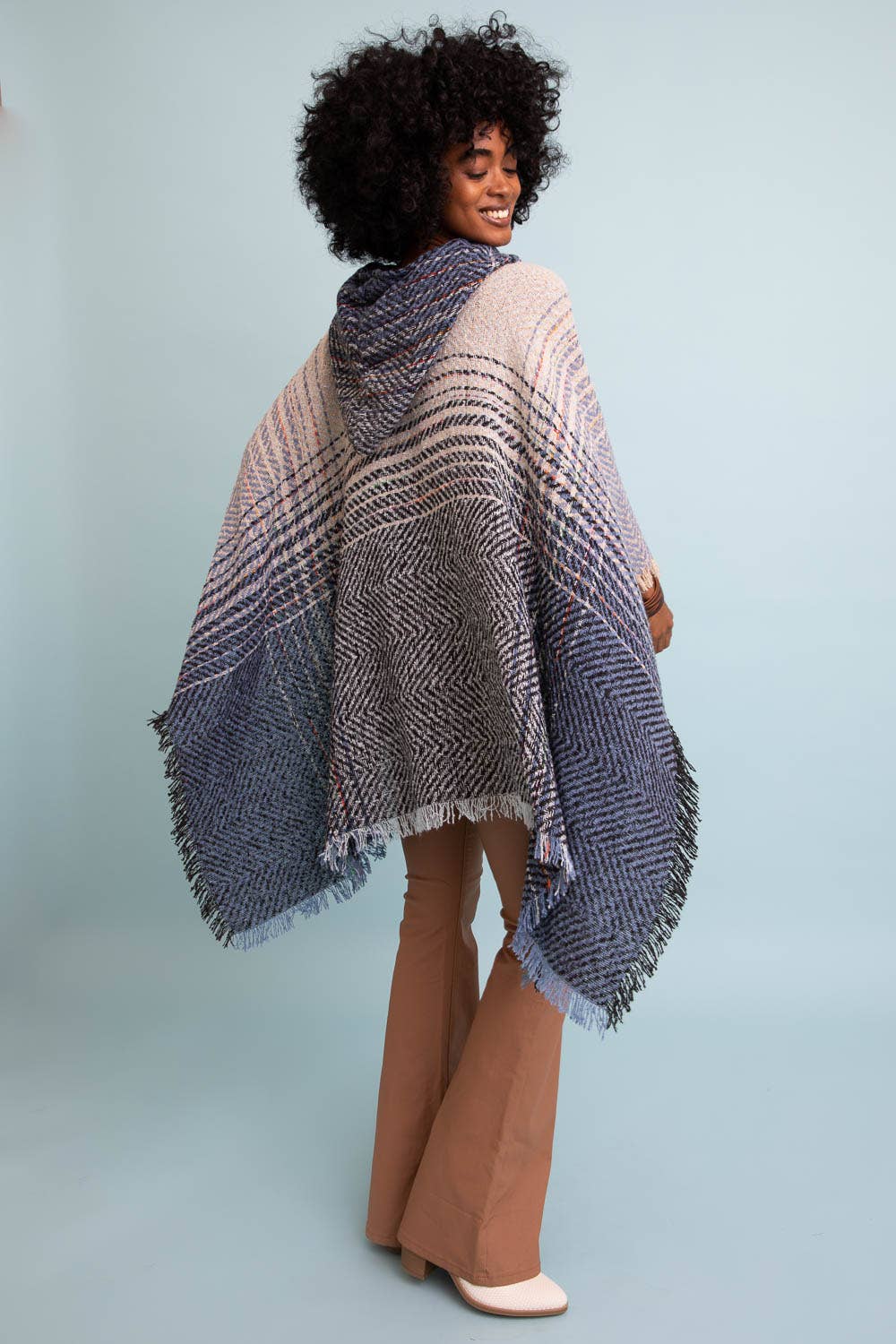 Hooded Frayed Edge Poncho