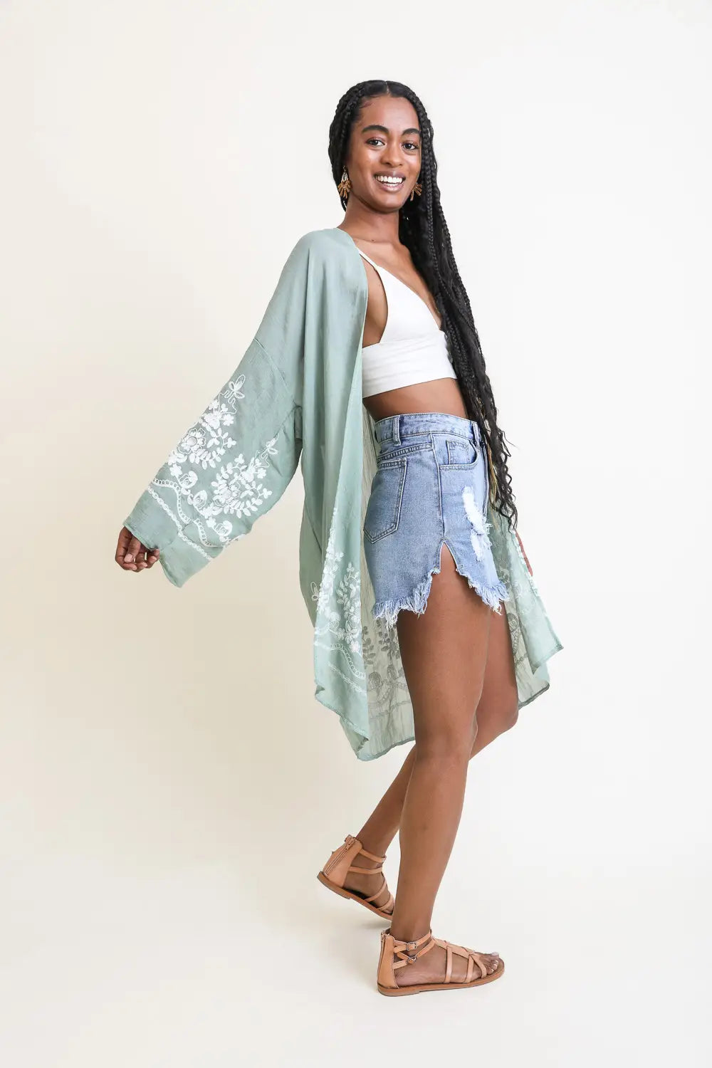 Embroidered Floral Kimono