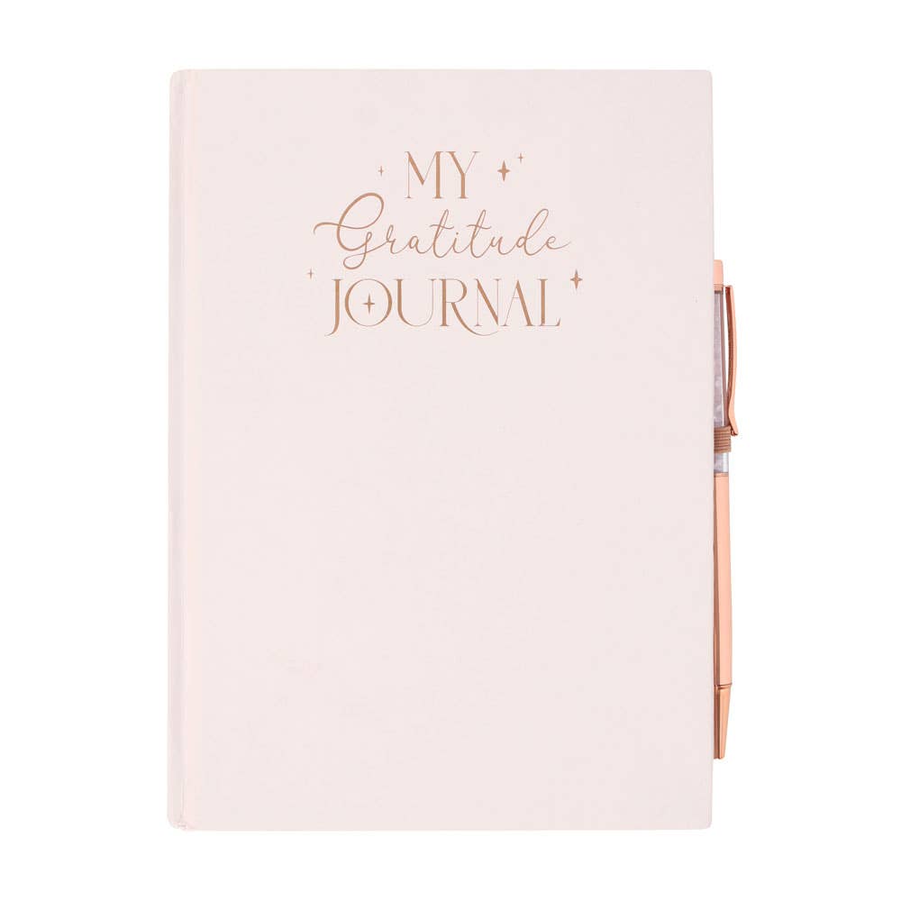 Gratitude Journal Notebook with Rose Quartz Crytal Chip Pen
