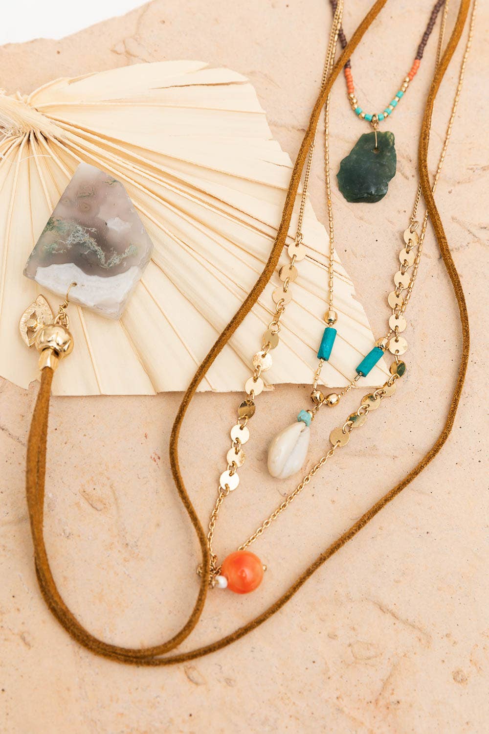 Four Layer Stone and Shell Bohemian Necklace