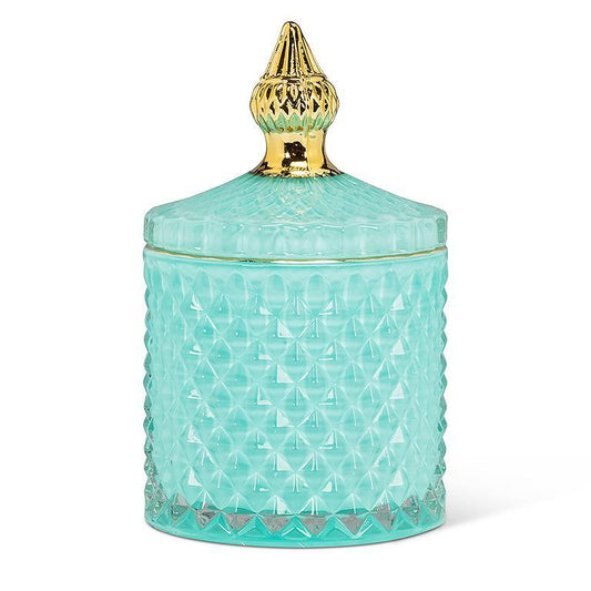 Quilted Covered Jar-Turquoise