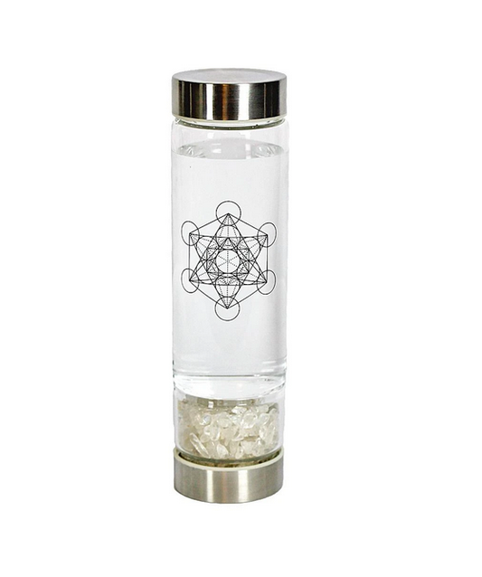 Crystal Infuser Glass Water Bottle- Clear Quartz