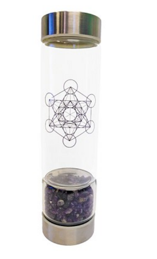 Crystal Infuser Glass Water Bottle- Amethyst