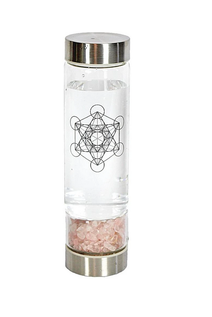 Crystal Infuser Glass Water Bottle- Rose Quartz