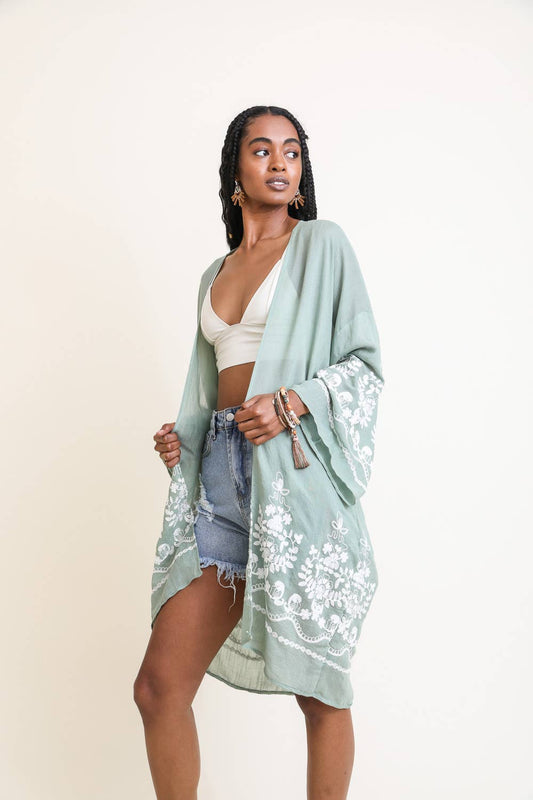 Embroidered Floral Kimono