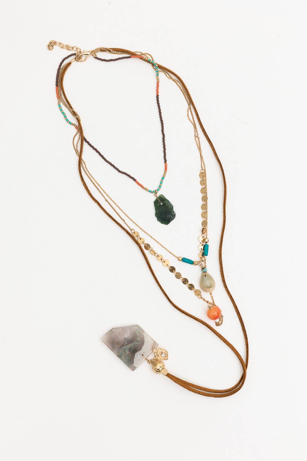 Four Layer Stone and Shell Bohemian Necklace