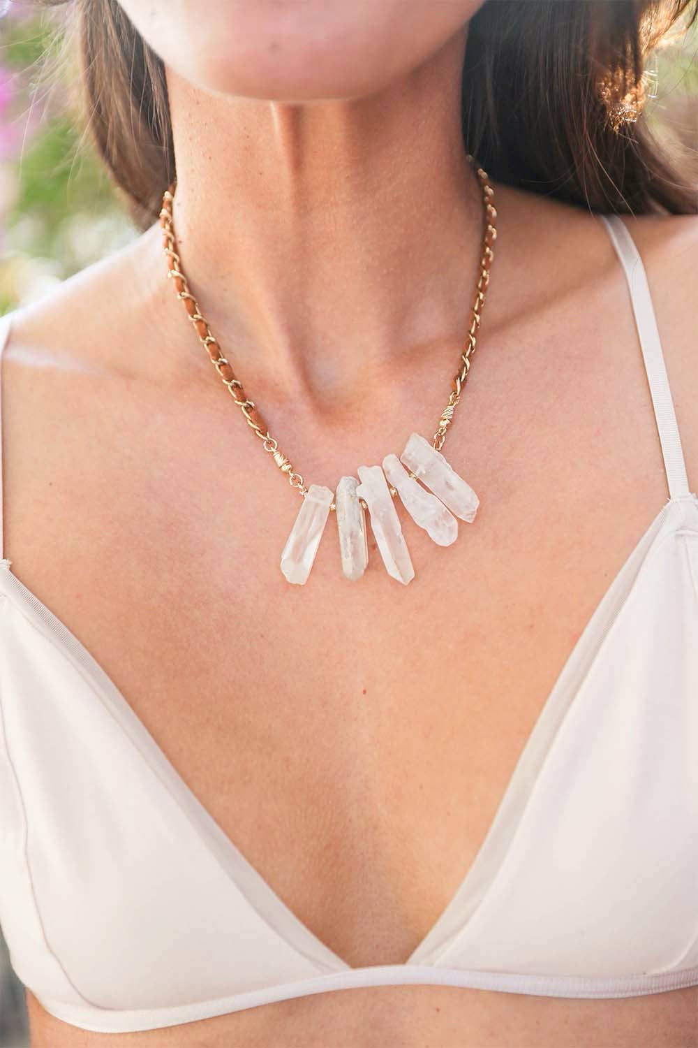 Clear Quartz Suede Necklace