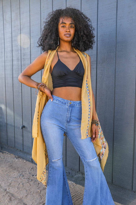 Aztec Embroidered Sleeveless Kimono