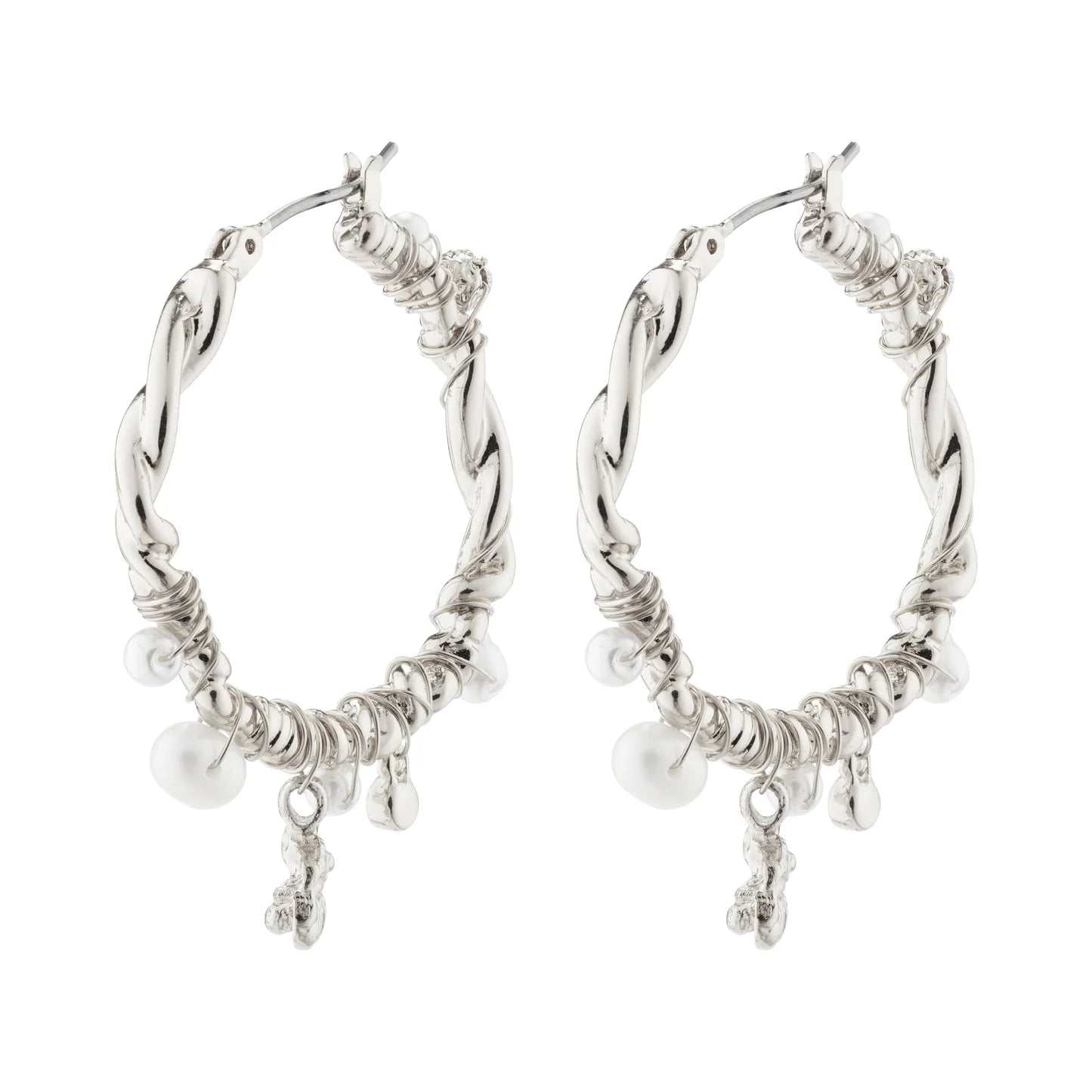 Ana Pearl and Crystal Hoop Earrings-Silver