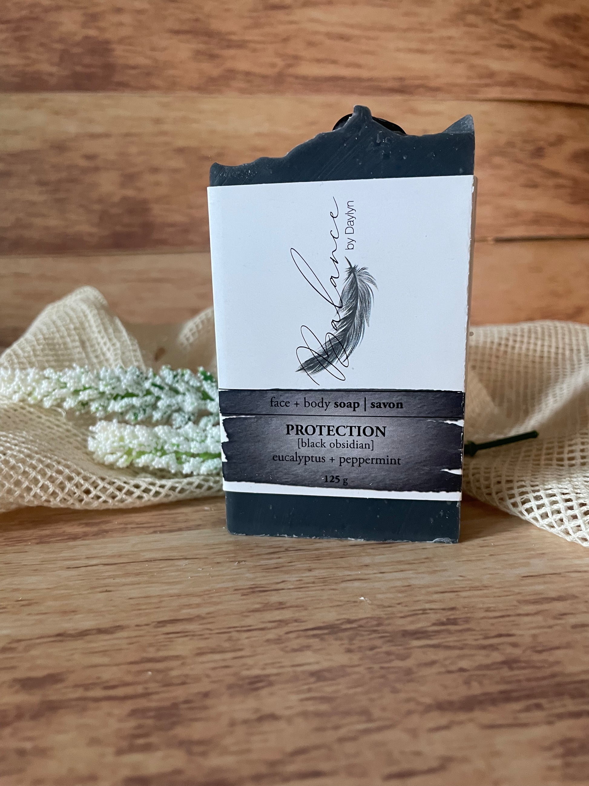 mixed with charcoal powder, peppermint oil, and coconut oil gives you the masculine aroma. sprinkled with black tourmaline crystal. made in canada, sold in daylyn, newmarket.