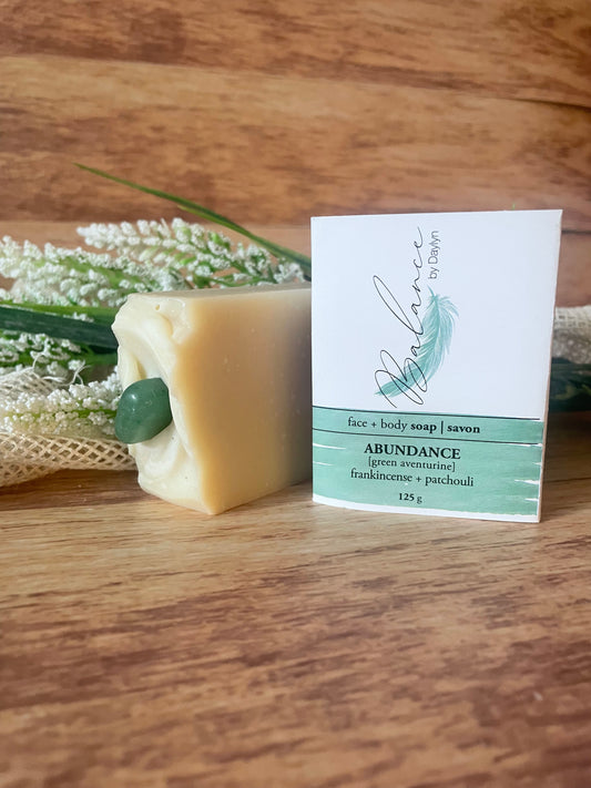 infused with frankincense and patchouli, all natural ingreidents, crystal face and body soap perfect to use all over your body.