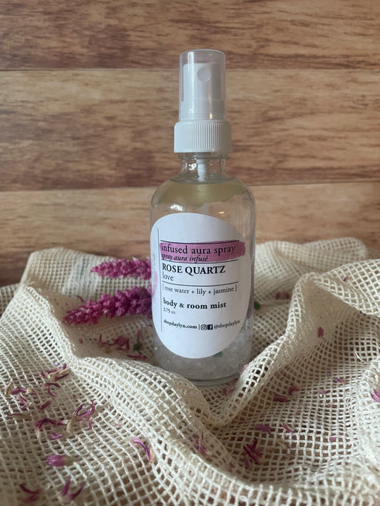 infused rose quartz aura spray, attract love and compassion, clear negative energery, newmarket ontario.